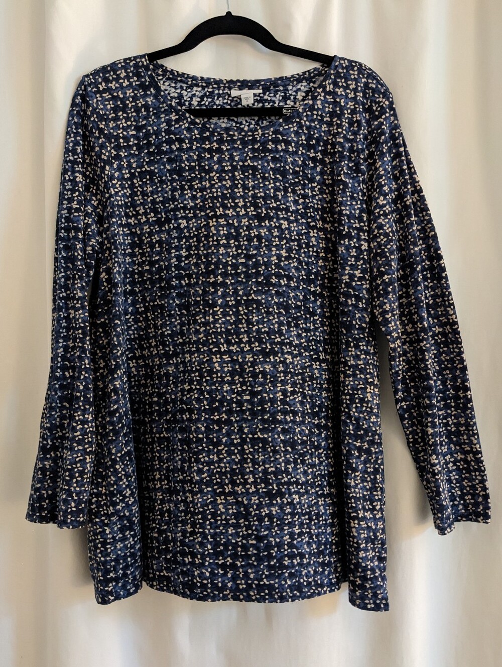 J. Jill Wearever Collection Top XL Blue Tan Pima Cotton Blouse